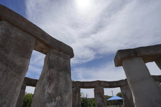 Stonehenge II, a concrete sculpture in Ingram TX is shown.