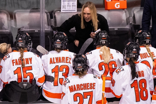  Celeste Brown talks to her players during a timeout at the Gene Polisseni Center