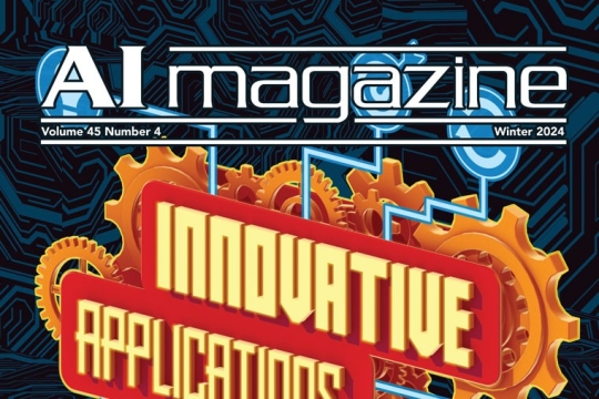 Cover of AI magazine animated with orange gears.