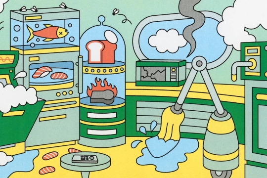 An illustration of a array of busy appliances in a kitchen