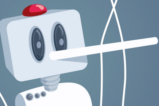 cartoon of a robot with an exaggeratedly long nose and pairs of lines coming from the top of the frame to each arm
