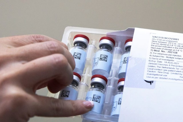 box with vaccine vials.