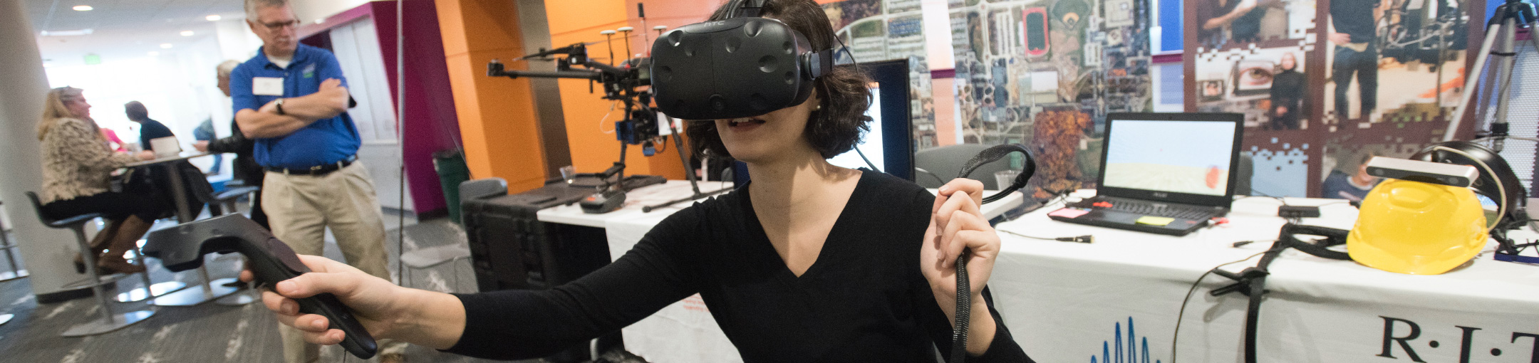 Woman using a VR headset.