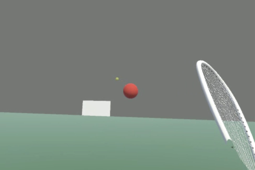 A tennis racket and ball in VR.