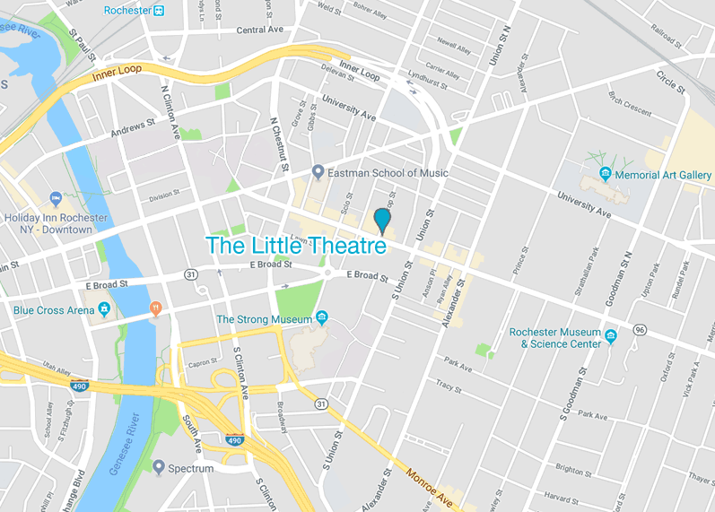 Map of the shuttle stop at The Little Theatre in the city.