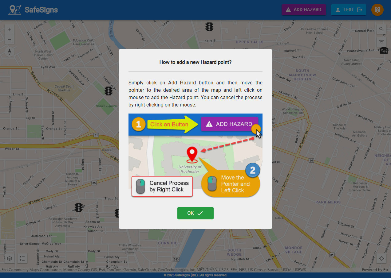 Interactive hazard mapping interface on SafeSigns platform