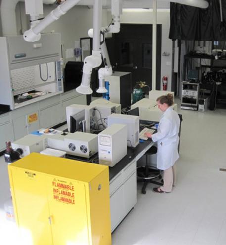 overhead view of a researcher working in a lab