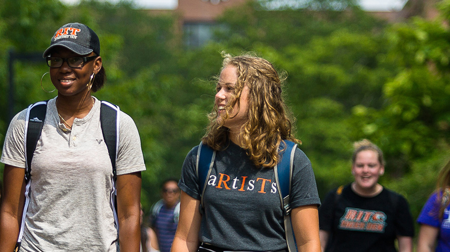 Students walking to class, on campus.