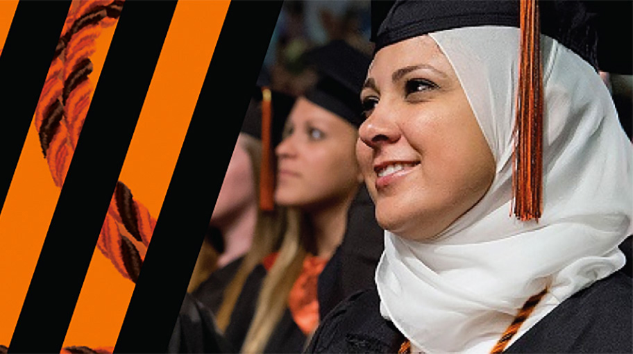 Student in graduation outfit.