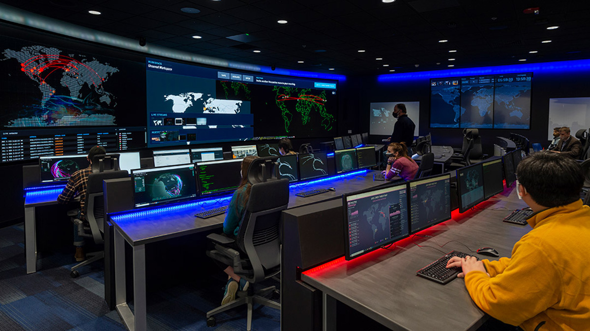 Students in a very high-tech computer lab.