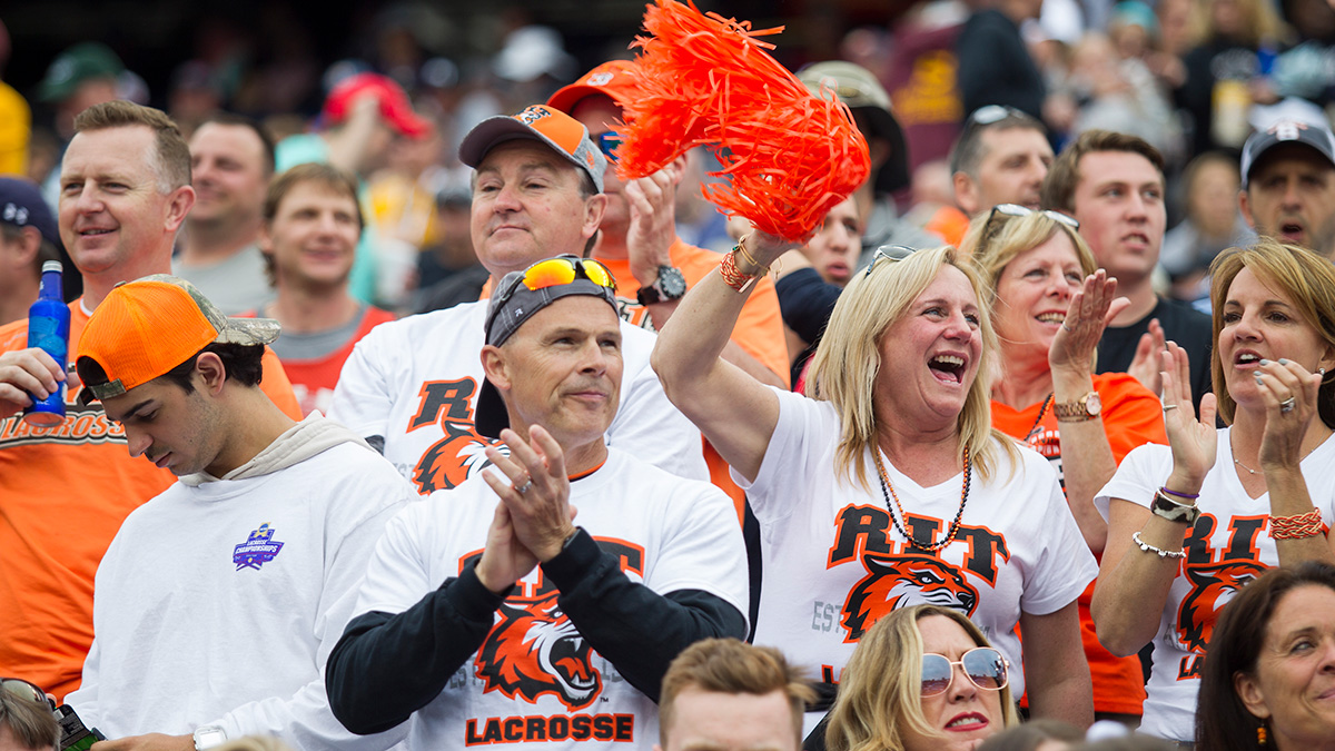 People cheering at a sporting event.