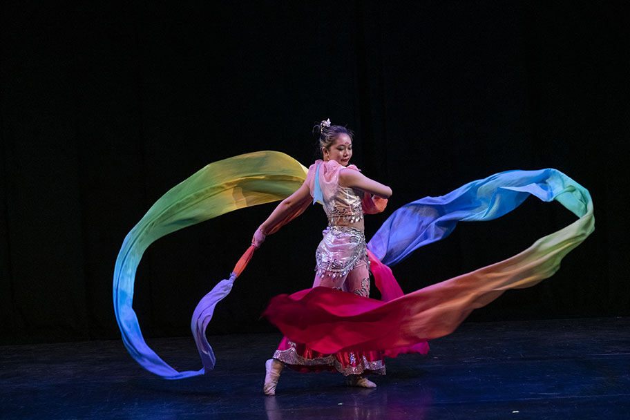 Colorful ribbon dance performance