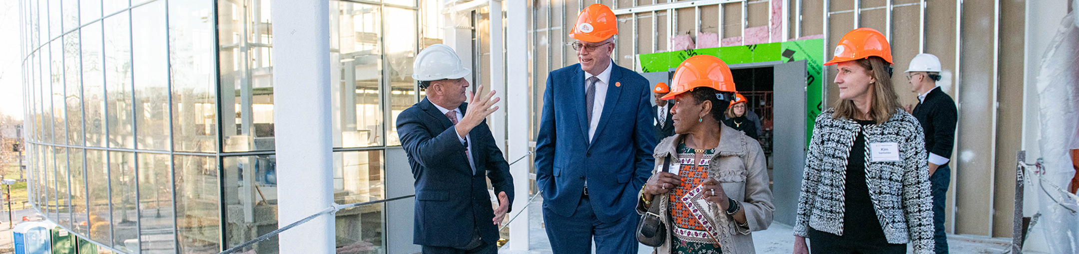 President Munson and others touring a construction project on campus.