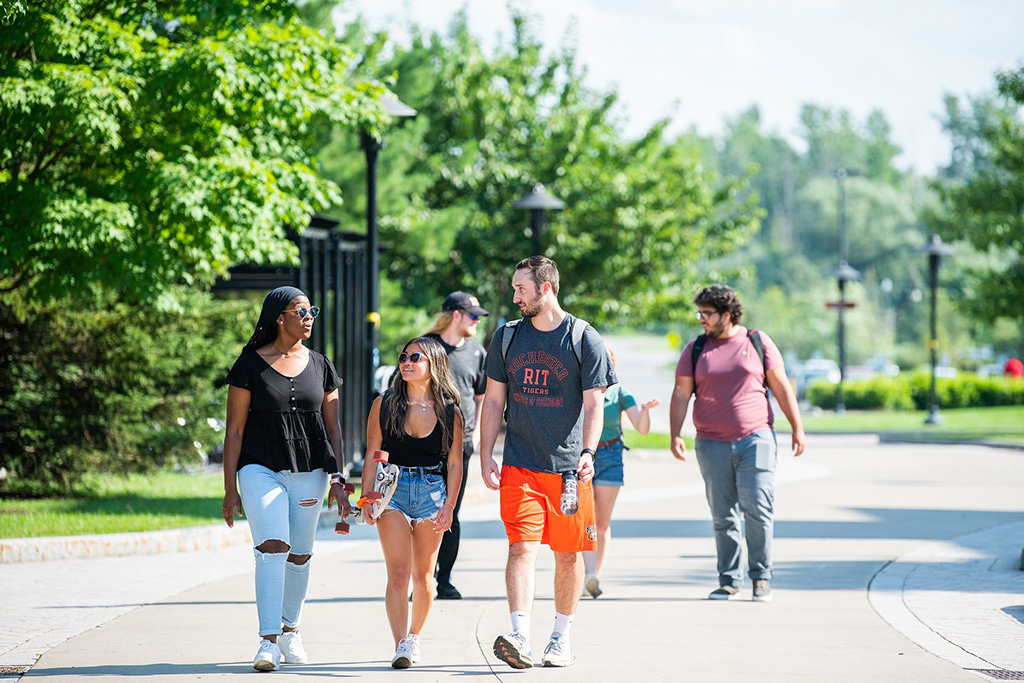 Students walking on campus.