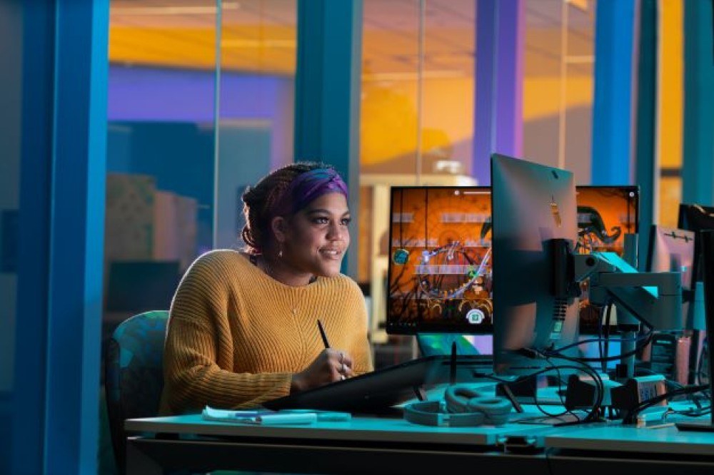 Student working in SOFA