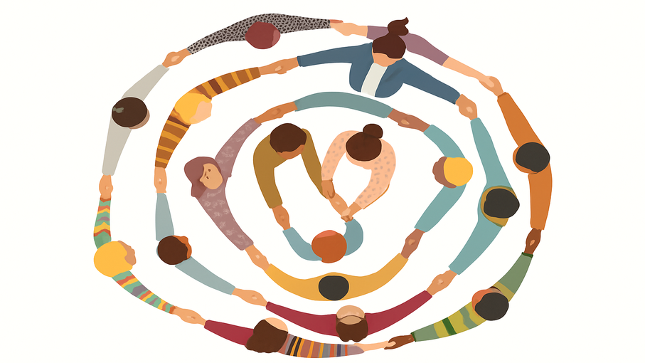 people of mixed race holding hands in a circle