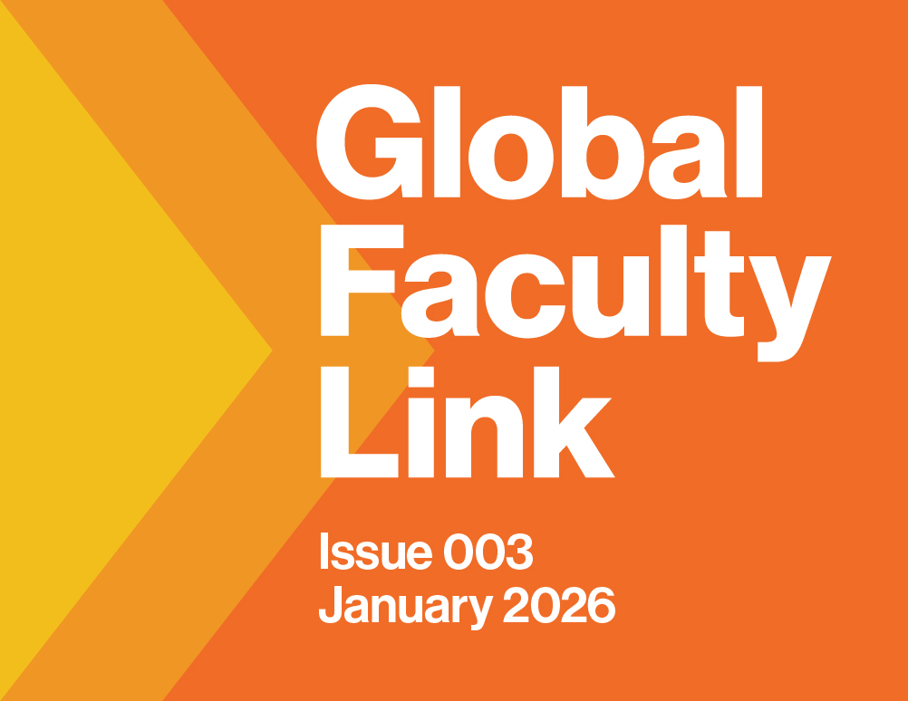 Bright orange newsletter cover with bold white title “Global Faculty Link,” Issue 003, January 2026.
