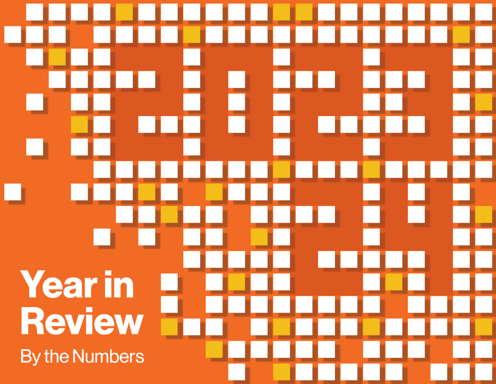 Pixelated orange image with 2023 24 Year in Review