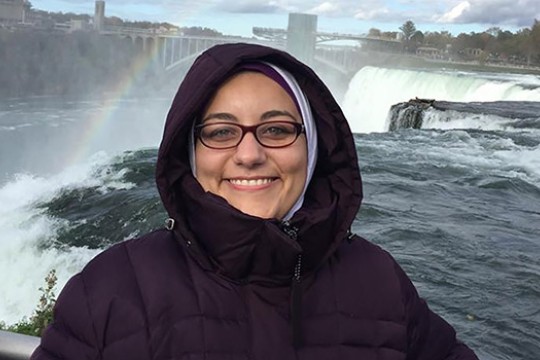 Person posing at Niagara falls