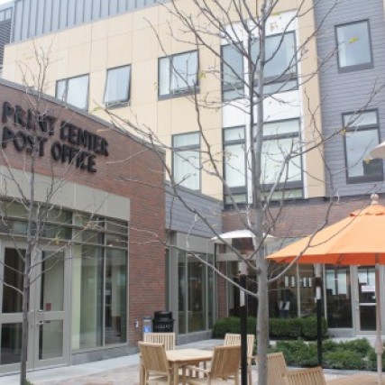 Exterior of the print and post office building in Global Village