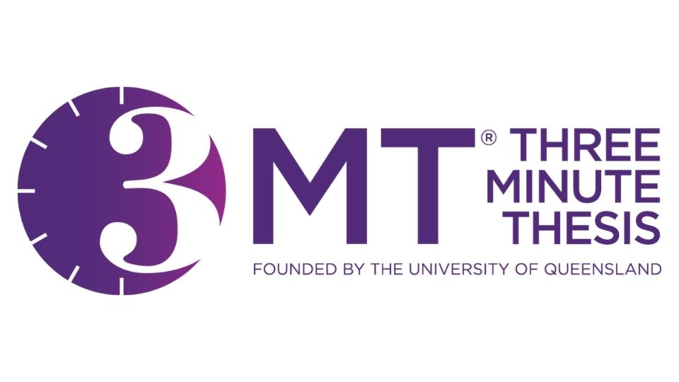 3MT Three Minute Thesis logo in purple from University of Queensland
