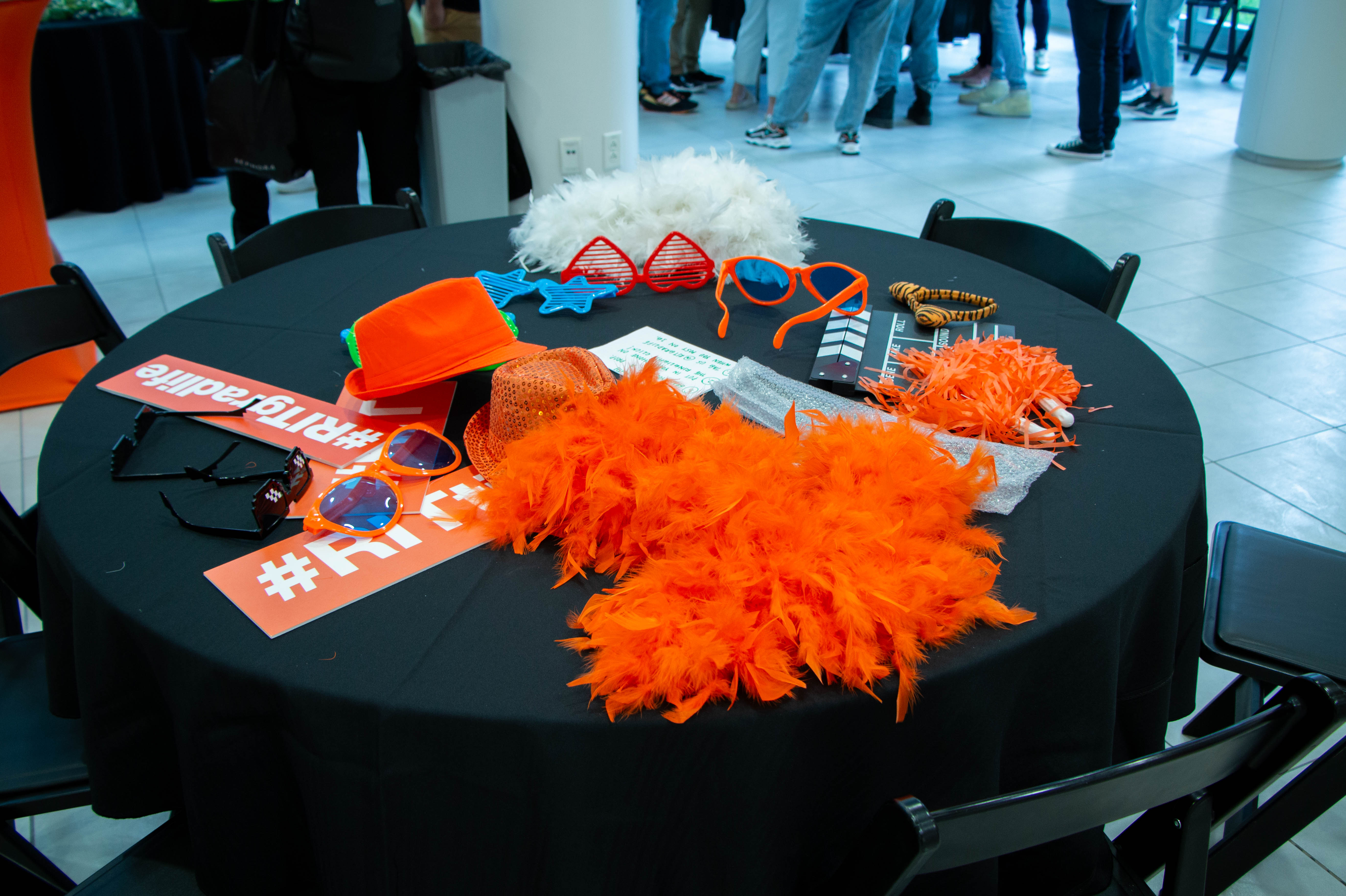 props laid out on the table for the photobooth