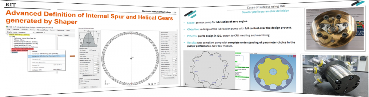 Two screenshots from a powerpoint featuring diagrams and images of gears