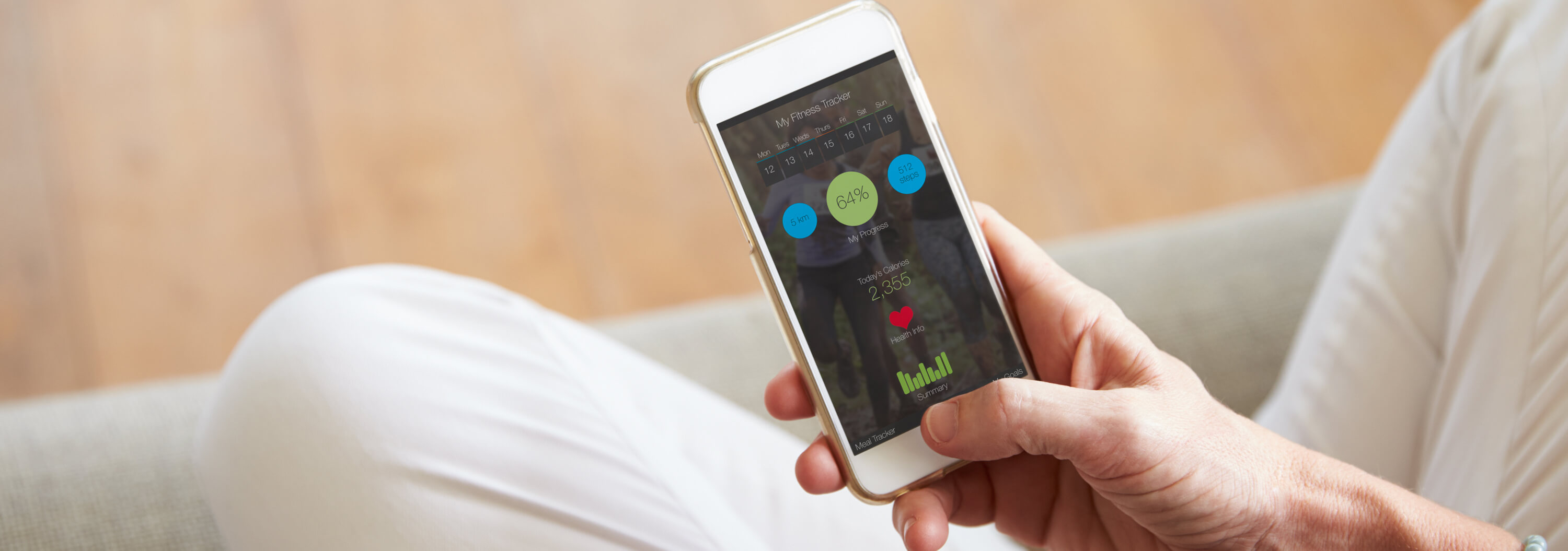 woman using cell phone health app.