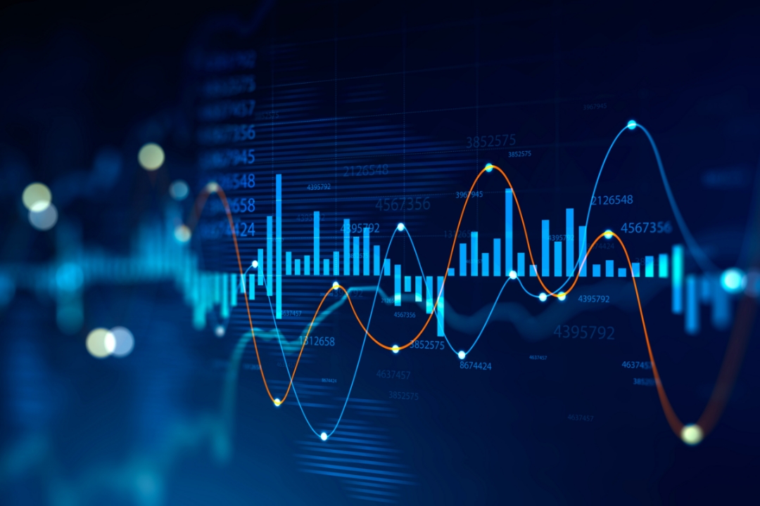 different types of graphs overlayed on top of each other with numbers over a dark blue background.