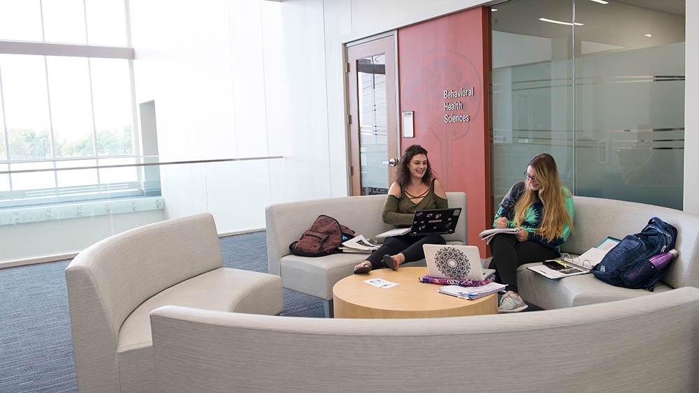 Circular sitting area outside of psychological behavioral center