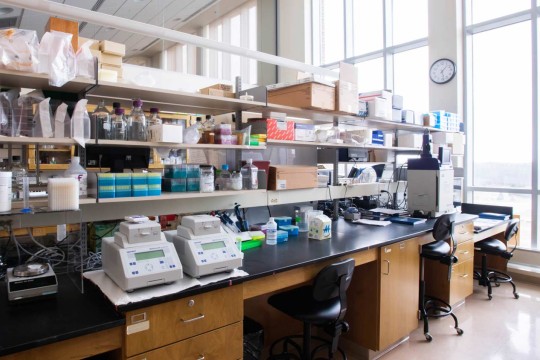 A research lab with measuring equipment on a benchtop