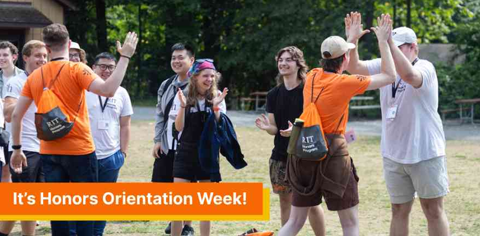 Image of Students at camp arrowhead with text that says "It Honors Orientation Week!"