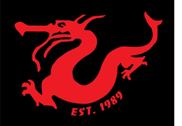 Image of Red Dragon logo on black background. The Asian Deaf Club Logo.