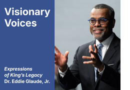 Visionary Voices in white text on blue background