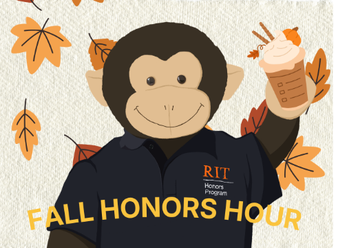 Stanley the monkey holding a pumpkin spiced latte