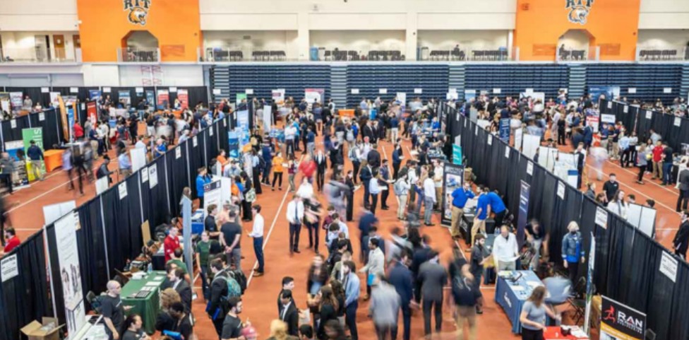Top view of many students at University-Wide Career Fair