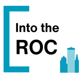 Into the ROC in bold, black text. Clipart of buildings to the left in blue
