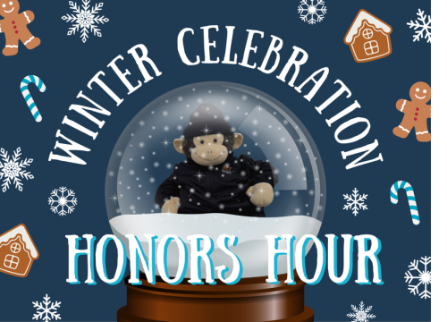 "Winter Celebration, Honors Hour" in white and blue text around a graphic of Stanley 