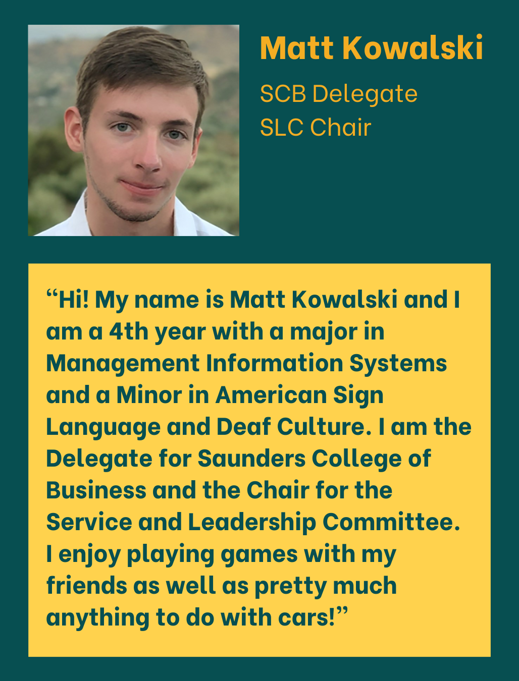 Matt Kowalski SCB Delegate SLC Chair