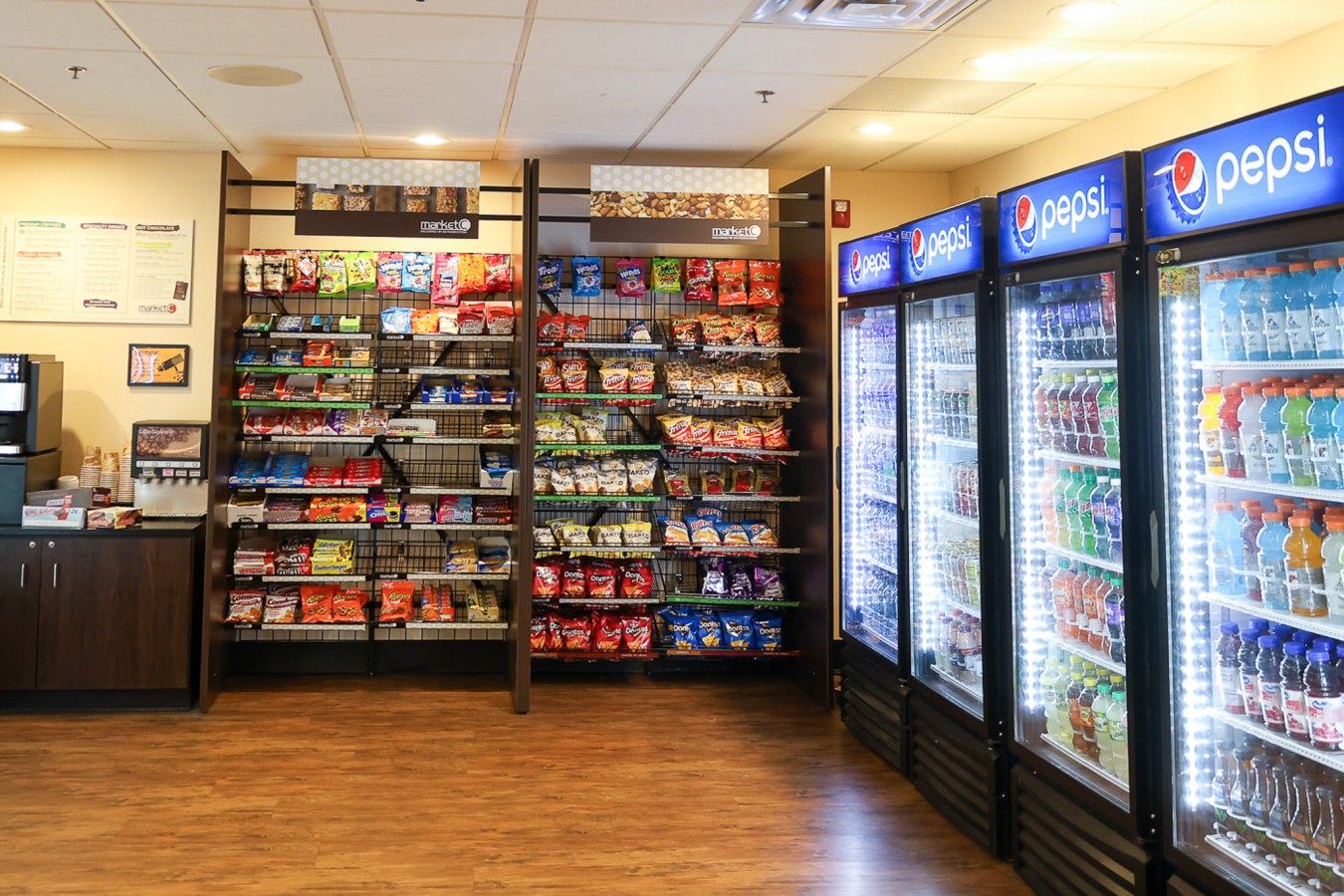 micromarket with coolers and food
