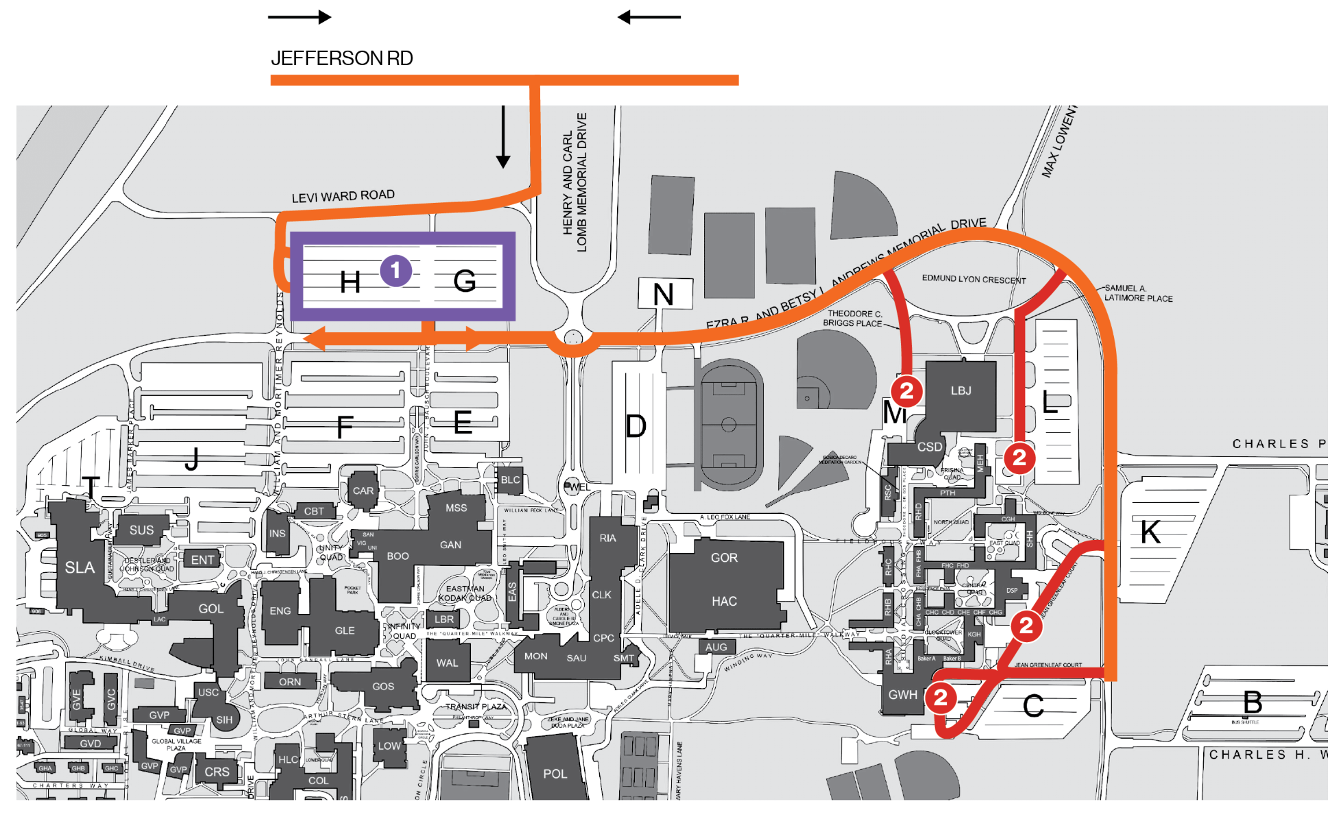 map with orange line highlighting route