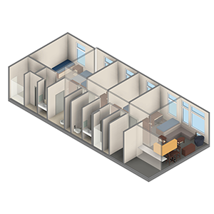 3D rendering of five bedroom layout