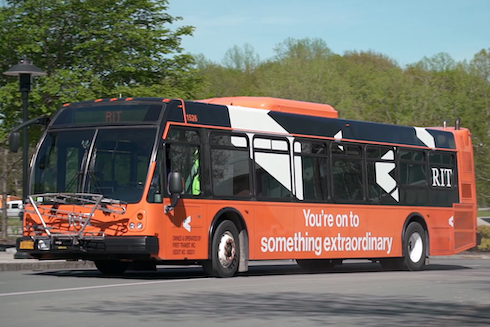 Orange and black RIT commuter bus