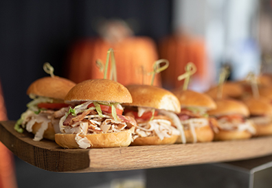 platter of sandwiches in a row