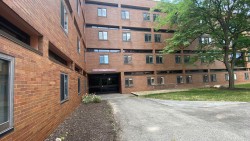 entrance of low rise brick building