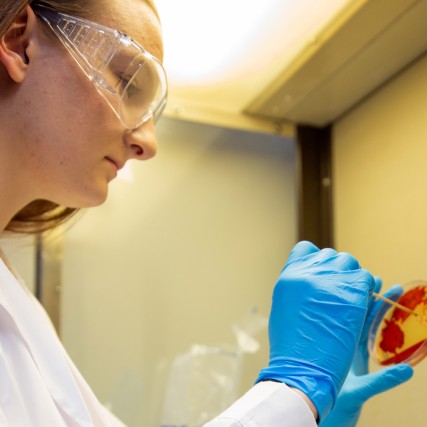 female student working in biotechnology lab