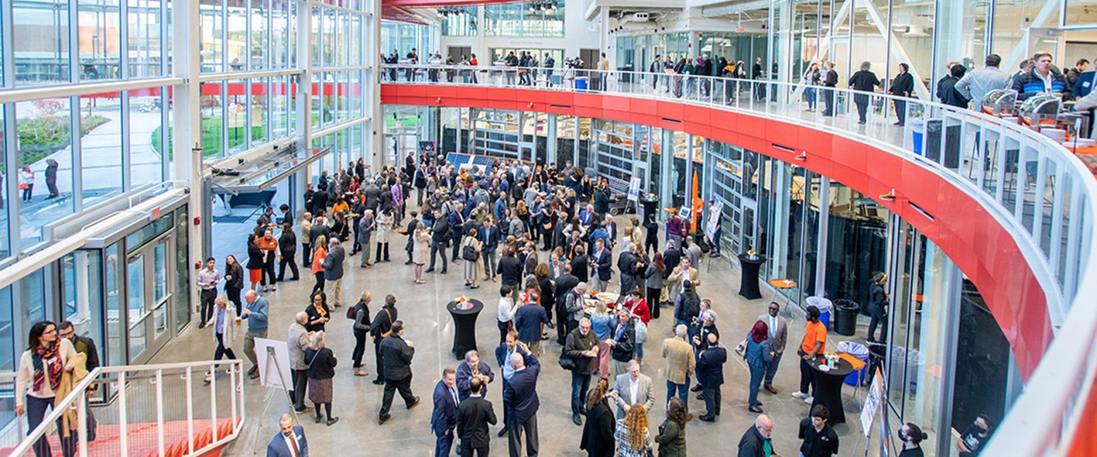 Shed Ribbon cutting overlooking ground floor from second floor