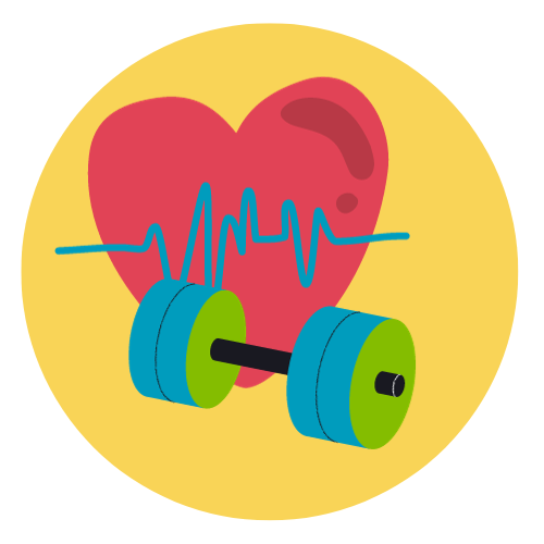 heart and dumbbell in yellow circle