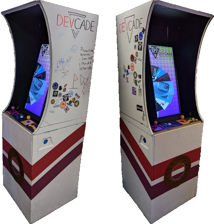 The Devcade arcade cabinet from 2 angles
