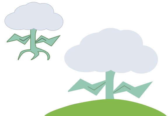 A plant with a zigzagging leaves and a cloud instead of a flower.